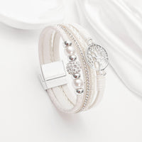 Drilled-bead Multi-layer PU Leather Braided Magnetic-clasp Bracelet