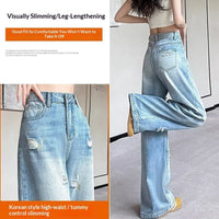 New Light-blue Distressed Wide-leg Jeans