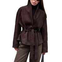Retro Suede Long-sleeved Jacket Brushed Velvet Coat For Women