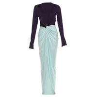 Womens Fashionable Elegant Deep V-Neck Long-Sleeve Slit Dress