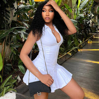 Sexy Sleeveless Lapel Collar Dress Women