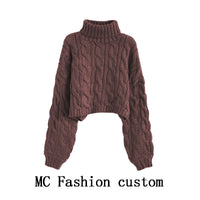 Turtleneck Pullover Short Cable-knit Sweater Women