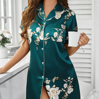 Printed Casual Shirt Dress Viscose Sleepwear Robe Lapel Collar With Short Sleeves