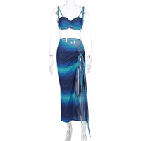 Sexy Fashion Beach Swimsuit Woven Halter Top Top Split Skirt Suit