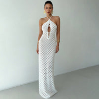 Neck-strap Lace-up Hollow-out Dress For Women
