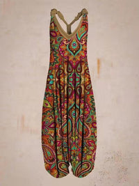 Abstract Printed Loose Plus Size Casual Suspender Jumpsuit