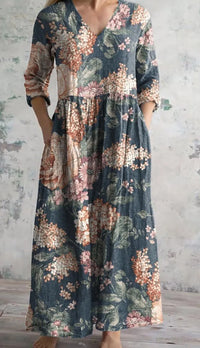 Womens Loose Stylish V-Neck Printed Dress