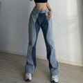 American Color Blocking Leg Length Straight Casual Jeans