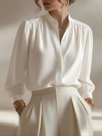 Blue, Relaxed-fit Workwear Top With A Stand-up Collar And A Luxurious Silk-like Texture