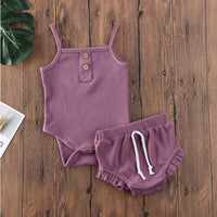 Summer Ins Baby Sleeveless Jumpsuit Triangle Drop Stripe Cotton Two Piece Set