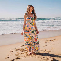Fashionable Printed Casual Resort-Style Linen Dress