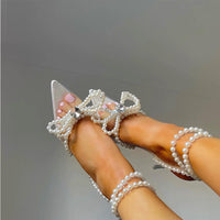 European And American Transparent Crystal Pearl Bow Head Sandals For Women