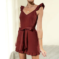 Women's Body Pants Shorts Flying Sleeves Bow Jumpsuit Women
