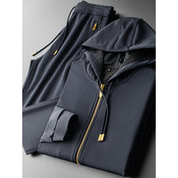 Contrast Color Men's Thickened Two-piece Suit Sweater Zipper Casual Suit