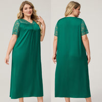 Womens Ice Silk Short-Sleeve Loose Casual Loungewear Dress
