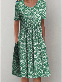 Spring And Summer Women's Elegant Large Swing Round Neck Printed Short Sleeve Dress