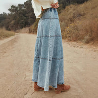 Fashion Layered Stitching Women's Denim Skirt
