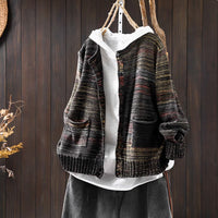 Colorful Thread Mixed Woven Cotton Knitted Cardigan