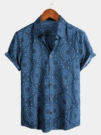 Men's Sunflower Short-sleeved Button Printed Top