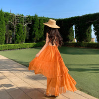 Orange Lace Panel Sexy Backless Dress
