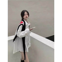 Korean Style Long Sleeve Shirt Cartoon Shawl Sweater Two-piece Vest Set