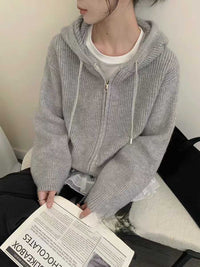 Double Zipper Hooded Knitted Niche Sweater Coat