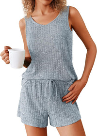 Rib Knitted Homewear Pajamas Suit Women