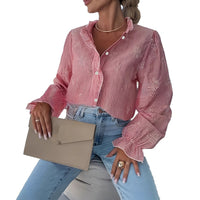 Striped Ruffled V-neck Blouse Women's Loose Top