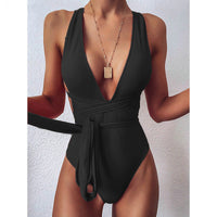 Women's One-piece Lace-up Sexy Deep V Backless Swimsuit