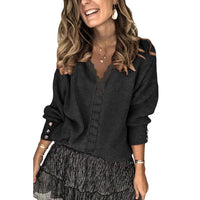 Womens Loose-fitting Long-sleeve Solid-color Sweater