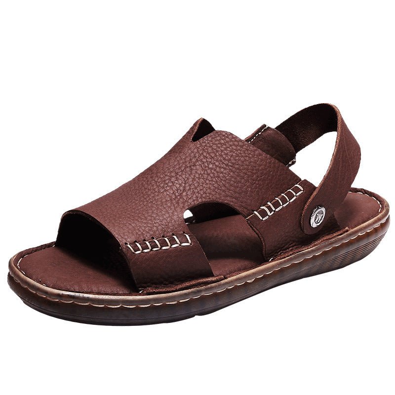 Men's Sandals Dual-use Cowhide Soft Bottom Beach Shoes