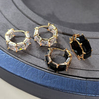 Exquisite Gold-detailed Diamond-studded Zircon Earrings For Women