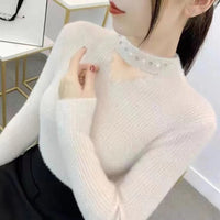 Lace Collar Hollow-out Rhinestone Pullover Sweater