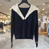 V-neck Crochet Shawl-Style Patchwork Knitted Cardigan