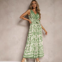 Women's Fashionable Casual V-Neck Printed Sleeveless Jumpsuit