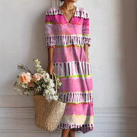 Printed V-Neck Fashionable Trendy Patchwork Womens Dress