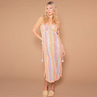 Knitted Hollow-Out Fishnet Color-Striped Quick-Drying Bikini Sun-Protective Dress For Women