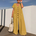 Single-breasted Pocket Elegant Solid Color Jumpsuit