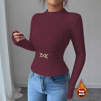 Womens Slimming Mock-neck Base Top With Long Sleeves