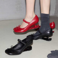 Womens Square Heel Shoes With Bow Accent