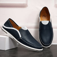Handmade Stitching Pumps Men's New Summer Top Layer Cowhide Men's Shoes Breathable Men's Casual Leather Shoes Gommino One Piece