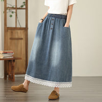 Summer New Plus Size Loose Slimming Plump Girls Stitching Lace Denim Skirt