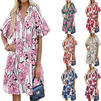 New Style Floral-print Loose-fitting Beach Dressshirt Dress