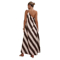 Summer Striped Print Off Shoulder Lace Up Loose Holiday Maxi Dress