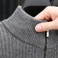 Thickened Men's Half-zip Stand-up Collar Pure Wool Knitted Pullover Warm Sweater