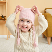 New Solid Color Knitted Baby Fur Ball Hat With Velvet