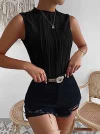 Women's Half Turtleneck Wide Pattern Vest Summer Retro Chic Sleeveless Top