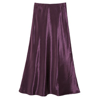 Acetate Satin Skirt Womens Autumn High-Waisted Slimming A-Line Skirt