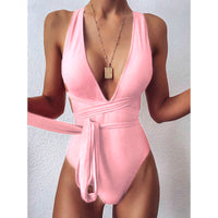 Women's One-piece Lace-up Sexy Deep V Backless Swimsuit