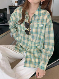Green Plaid Sunscreen Shirt Coat Female Loose Long Sleeve Top